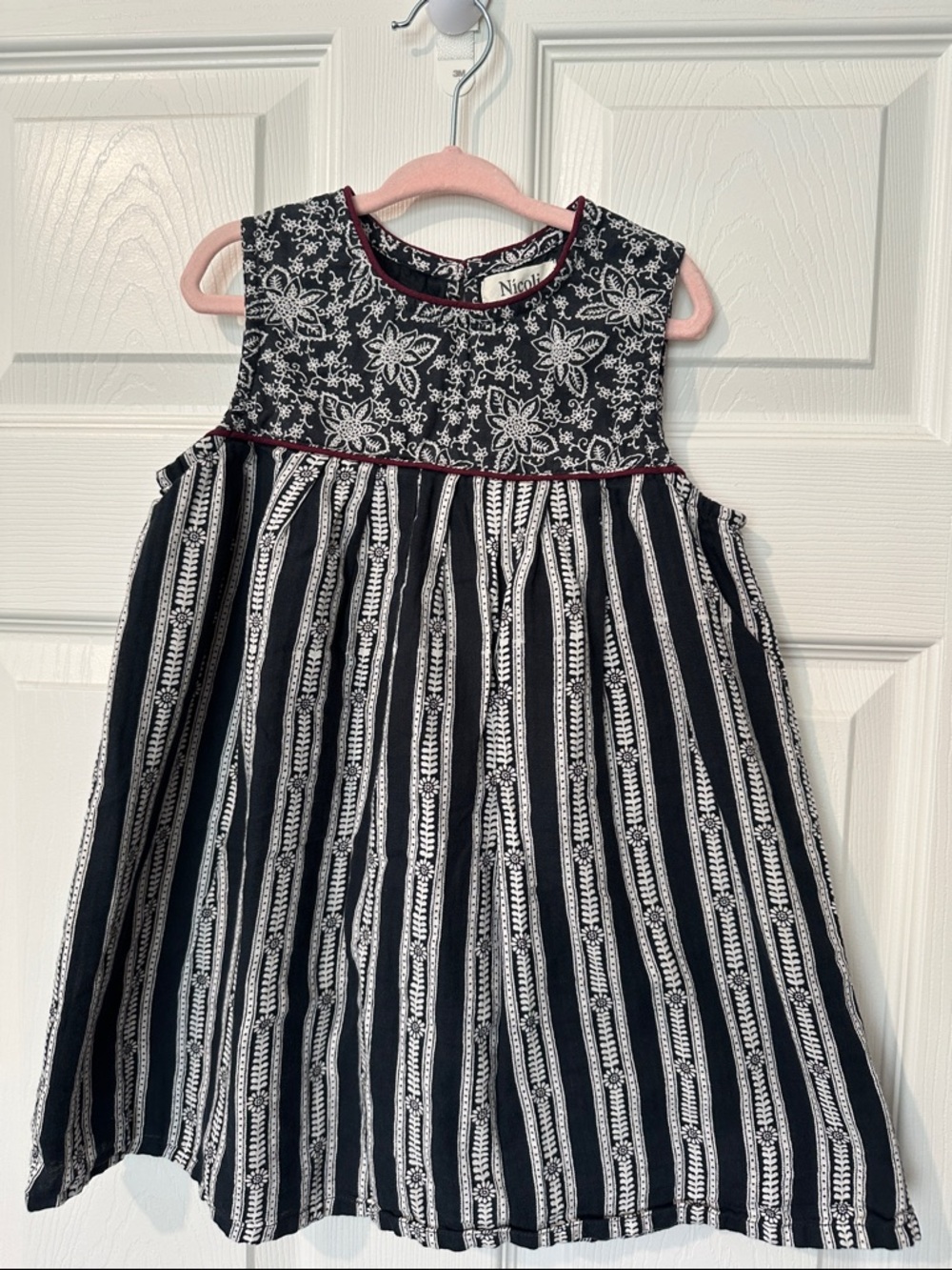 NICOLI Black & White Embroidered Striped Girls' Dress